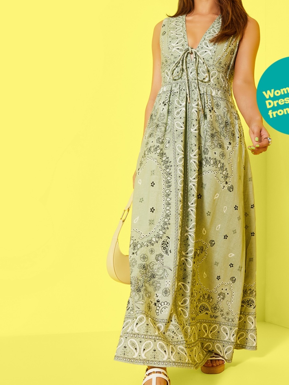 Christian Lacroix Sage Green Paisley Tie-Front Maxi Dress
